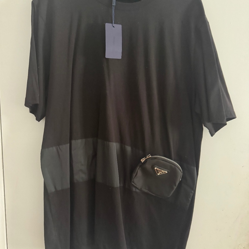 Prada black short sleeve tee with detachable Prada pouch